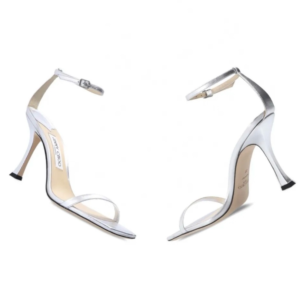 Jimmy Choo Women’s Marin 90mm Heel Silver Metallic Square Toe Sandals Size 9